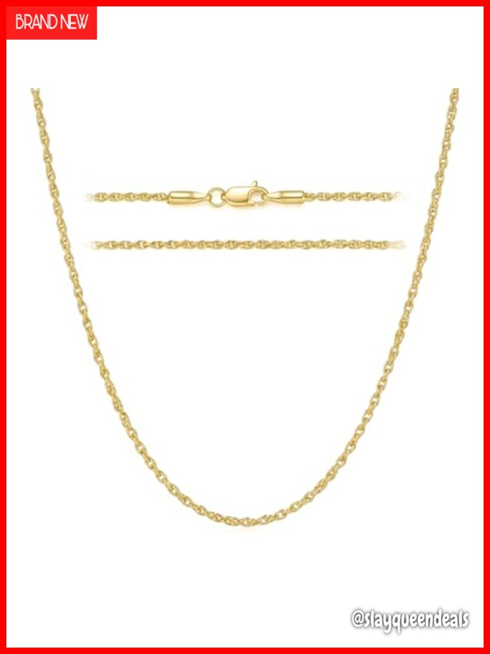 14k Gold Plated 2mm Rope Chain Necklace Lobster Clasp Unisex